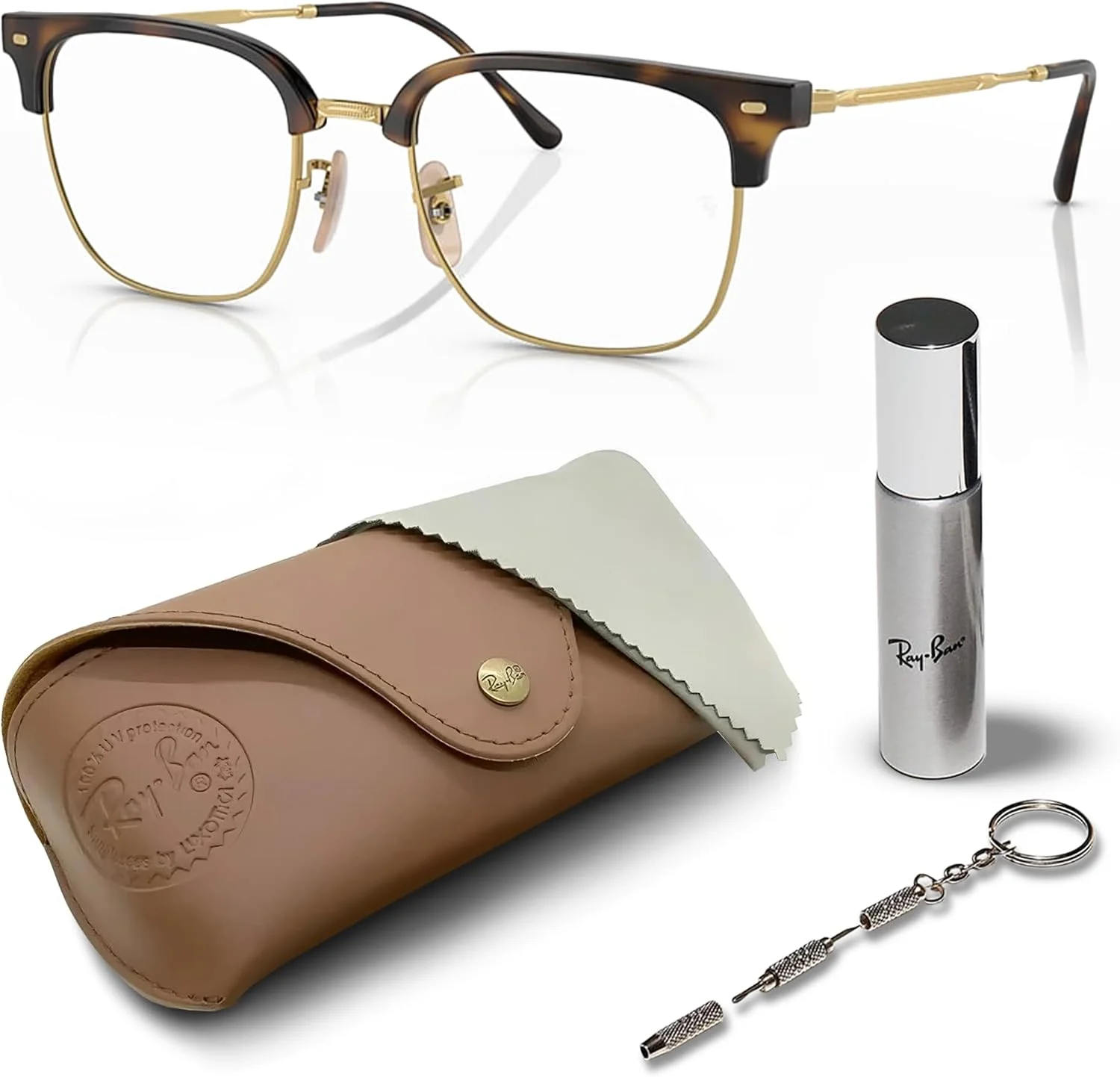 عینک طبی مربعی شکل ری بن مدل RB7216 به همراه کیت مراقبت از عینک - عینک با پدهای بینی قابل تنظیم - فریم عینک زنانه طراح دار با لنزهای شفاف، هاوانا روی فریم طلایی | لنز شفاف عینک طبی مربعی شکل ری بن مدل RB7216 به همراه کیت مراقبت از عینک - عینک با پدهای بینی قابل تنظیم - فریم عینک زنانه طراح دار با لنزهای شفاف، هاوانا روی فریم طلایی | لنز شفاف