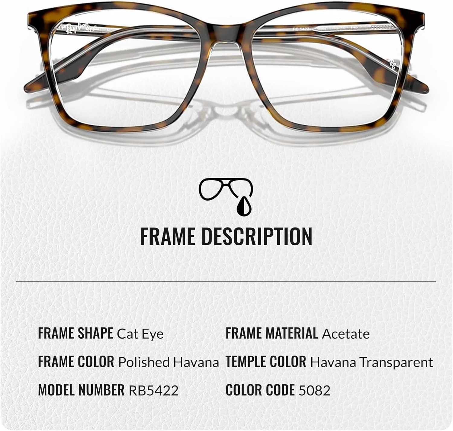 عینک طبی زنانه ری بن مدل RB5422 با فریم گربه ای به همراه کیت مراقبت عینک - عینک طبی با فیت پل بینی بلند - فریم عینک زنانه با عدسی شفاف، هاوانا روی فریم شفاف | عدسی شفاف عینک طبی زنانه ری بن مدل RB5422 با فریم گربه ای به همراه کیت مراقبت عینک - عینک طبی با فیت پل بینی بلند - فریم عینک زنانه با عدسی شفاف، هاوانا روی فریم شفاف | عدسی شفاف