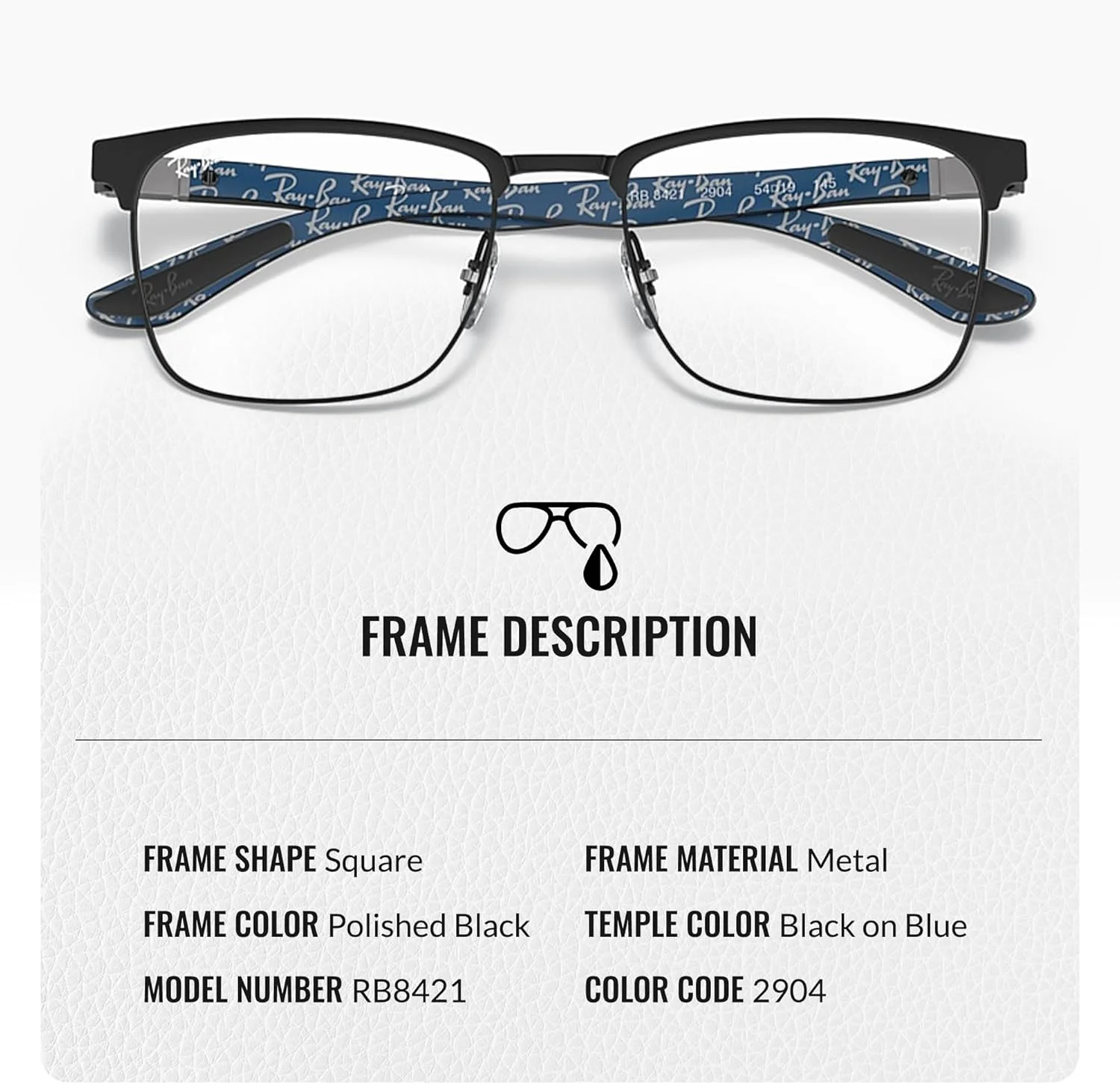 عینک طبی فلزی مربعی شکل ری بن مدل RB8421 به همراه کیت مراقبت رسمی