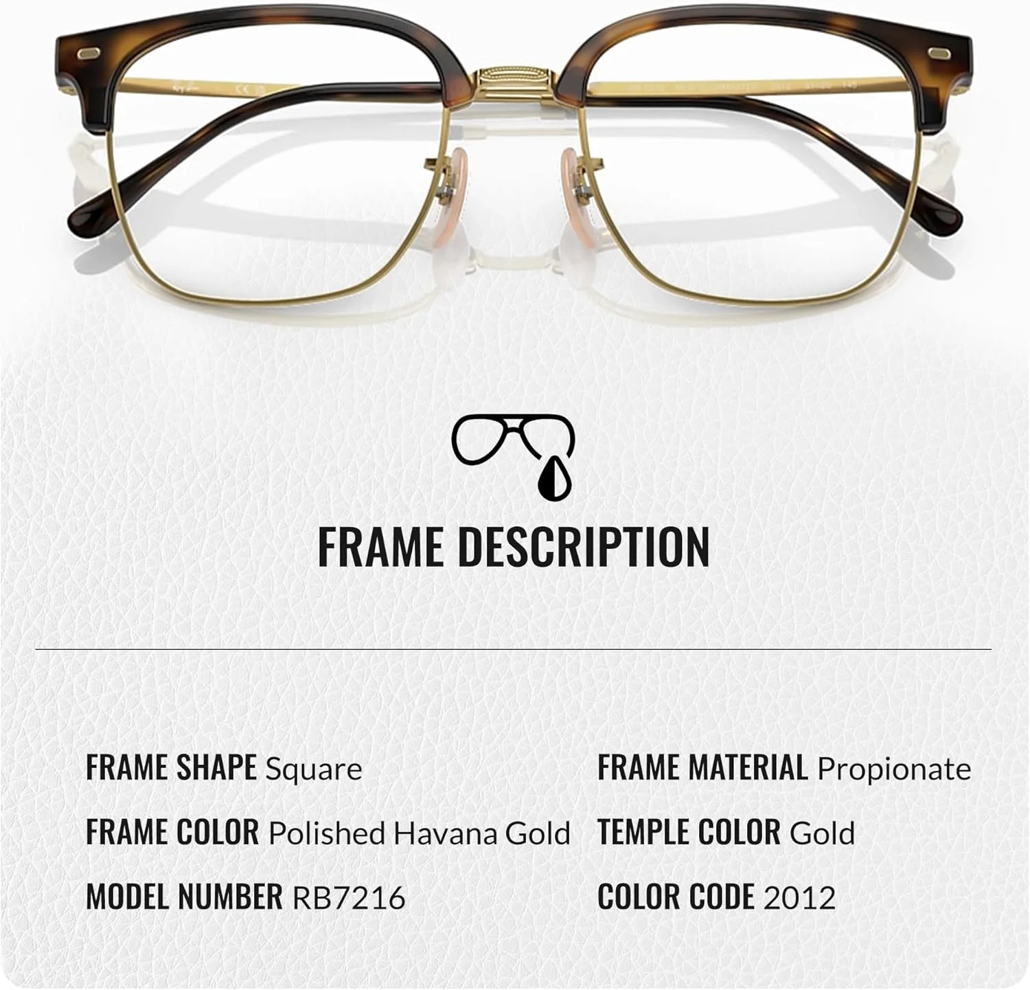 عینک طبی مربعی شکل ری بن مدل RB7216 به همراه کیت مراقبت از عینک - عینک با پدهای بینی قابل تنظیم - فریم عینک زنانه طراح دار با لنزهای شفاف، هاوانا روی فریم طلایی | لنز شفاف عینک طبی مربعی شکل ری بن مدل RB7216 به همراه کیت مراقبت از عینک - عینک با پدهای بینی قابل تنظیم - فریم عینک زنانه طراح دار با لنزهای شفاف، هاوانا روی فریم طلایی | لنز شفاف