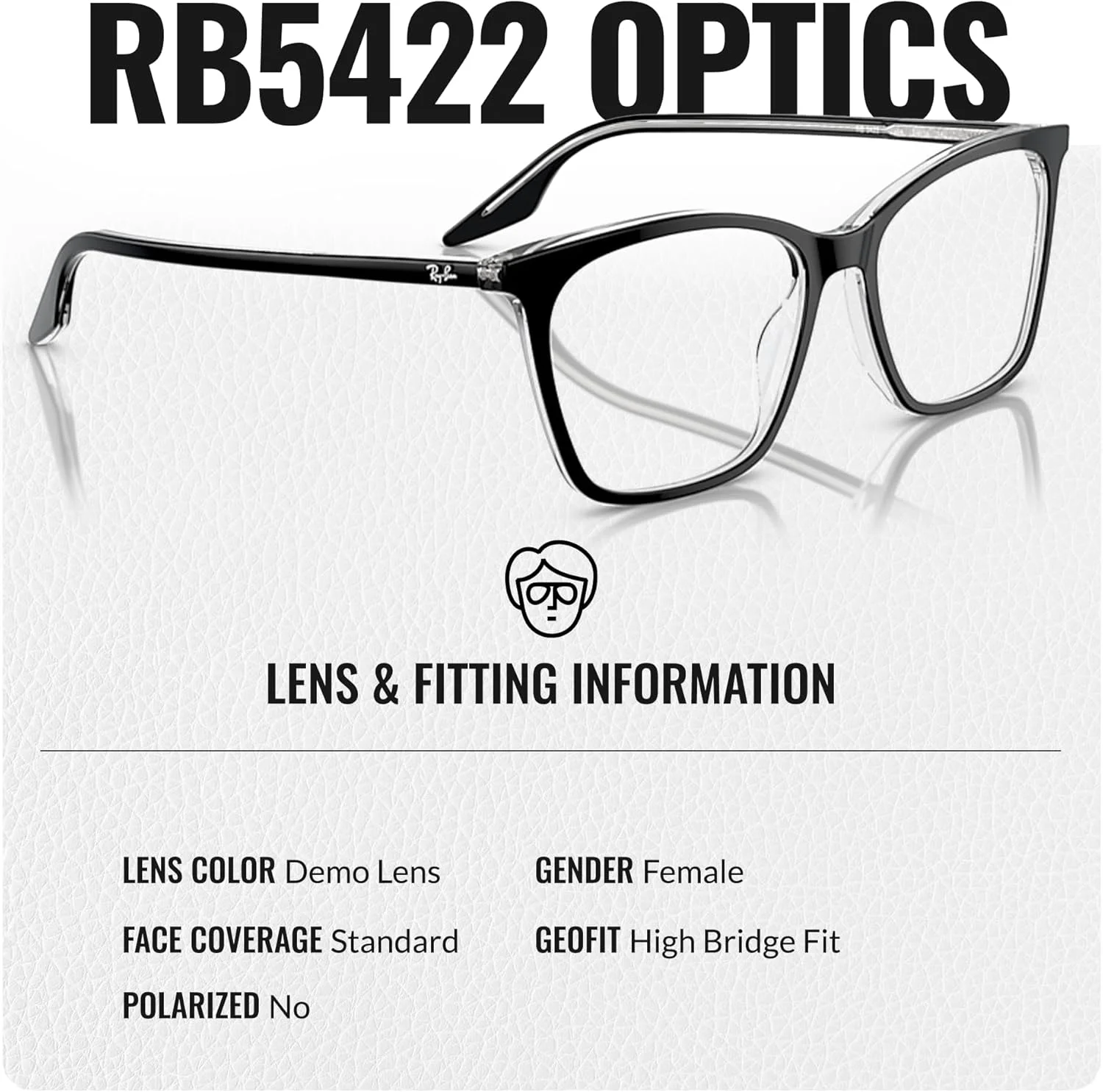 عینک طبی زنانه ری بن مدل RB5422 با فریم گربه ای به همراه کیت مراقبت عینک - عینک طبی با فیت پل بینی بلند - فریم عینک زنانه طراحی شده با عدسی شفاف، مشکی روی فریم شفاف | عدسی شفاف