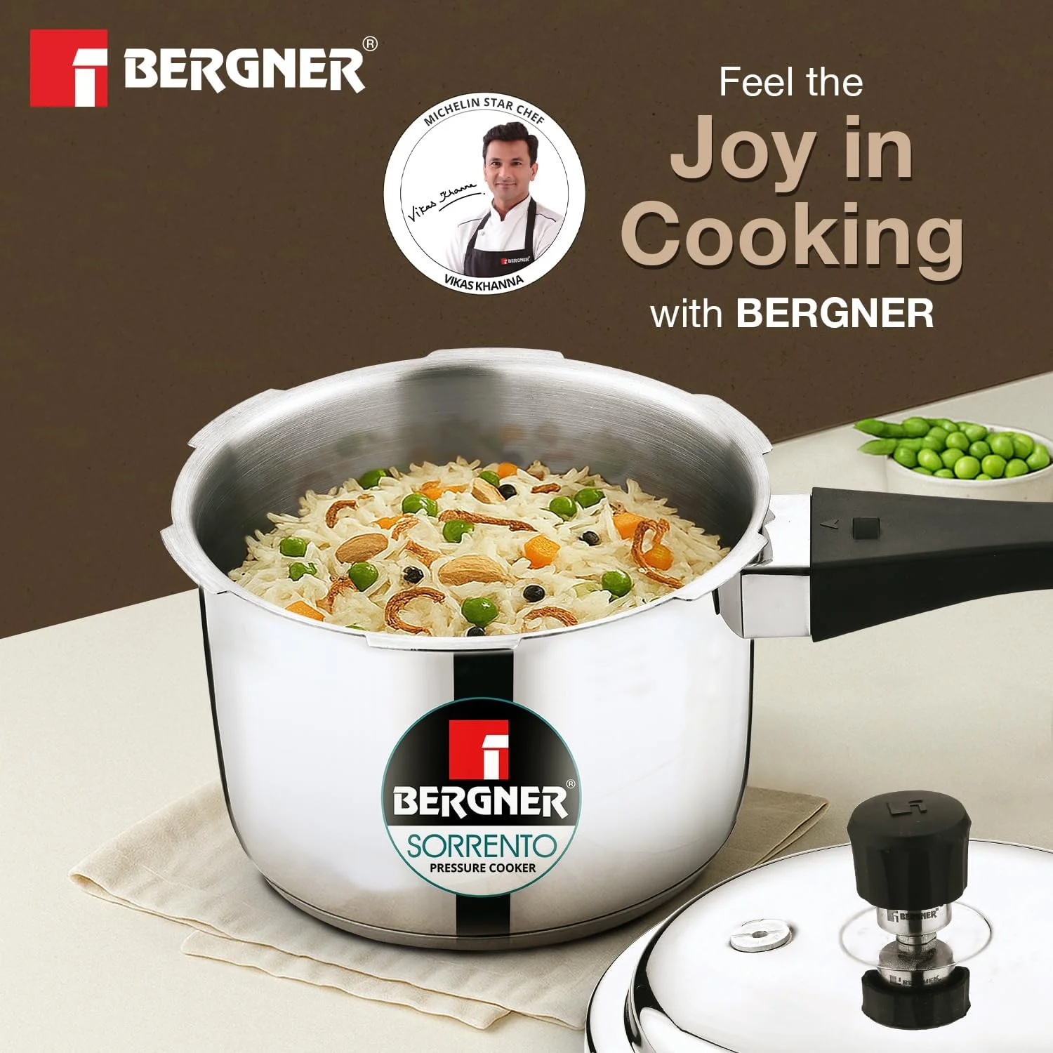 ست زودپز استیل برگنر مدل سورنتو با درب بیرونی - زودپز 2 لیتری و 3 لیتری، کفه سه لایه، کف ضخیم، باز و بسته شدن آسان، پخت و پز سالم - مناسب برای اجاق گاز القایی و معمولی