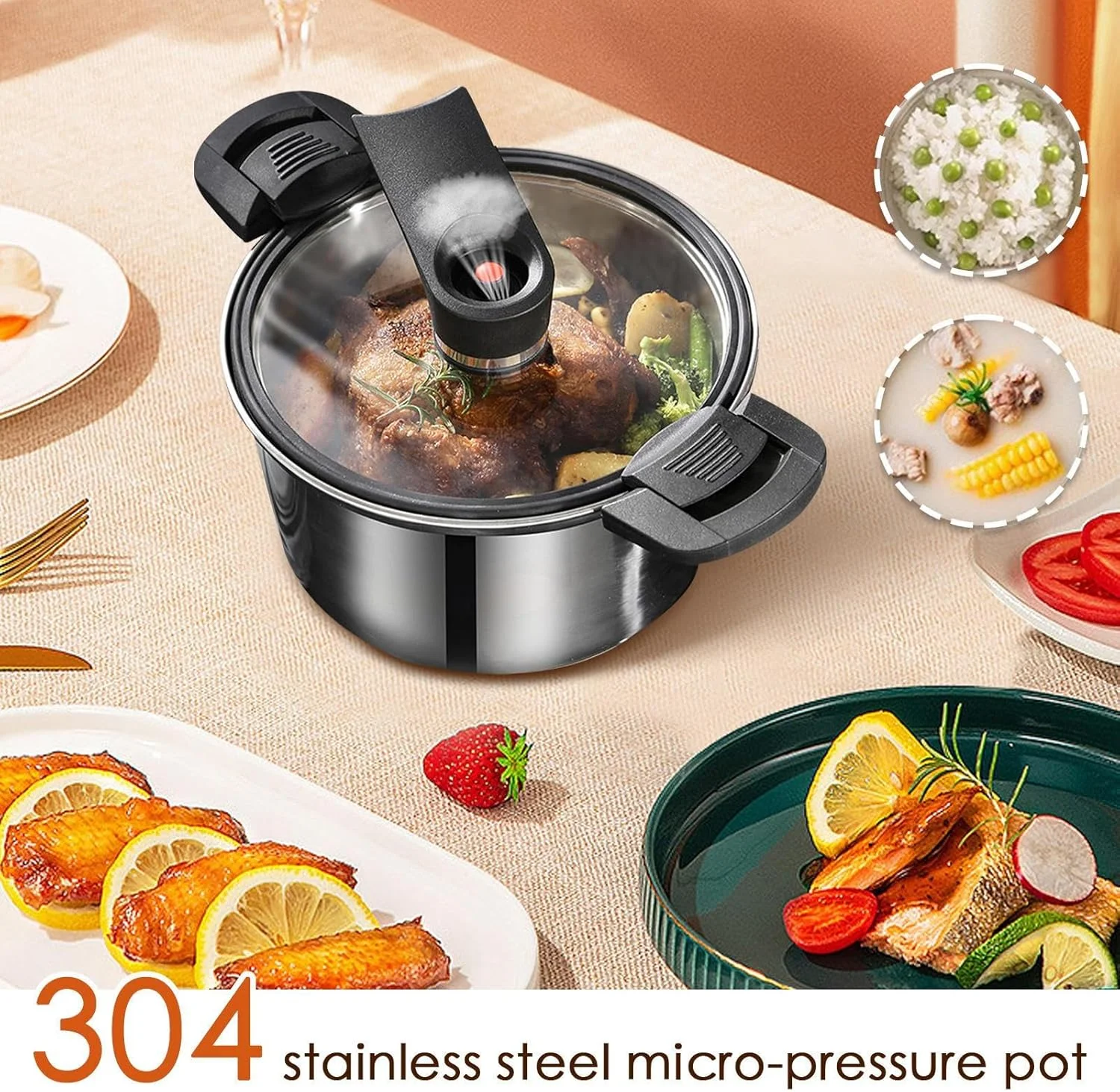 زودپز | قابلمه زودپز برای پخت سریع - ابزار آشپزخانه ضخیم و ارگونومیک برای پخت و پز کارآمد برای خانواده، دوستان و دورهمی ها