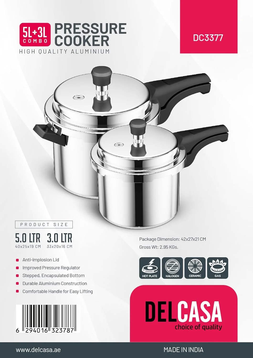 ست زودپز آلومینیومی دلکاسا مدل DC3377، ظرفیت 3/5 لیتر، نقره ای ست زودپز آلومینیومی دلکاسا مدل DC3377، ظرفیت 3/5 لیتر، نقره ای