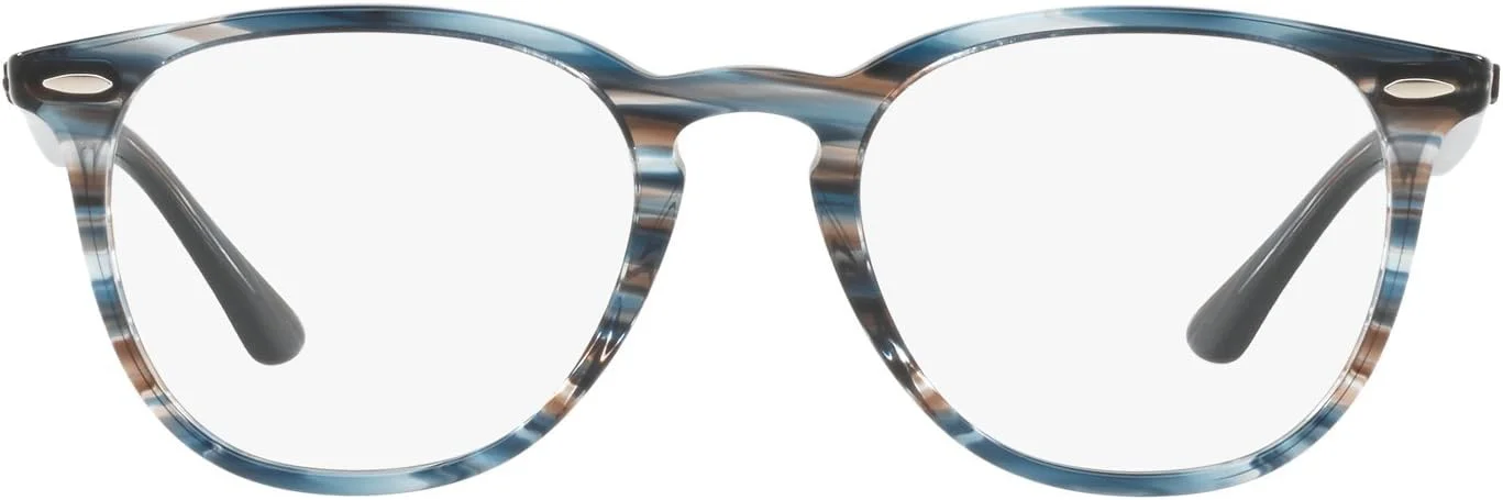فریم عینک طبی مربعی ری بن 0rx7159 بدون پلاریزاسیون، آبی خاکستری راه راه، سایز 52 میلی متر