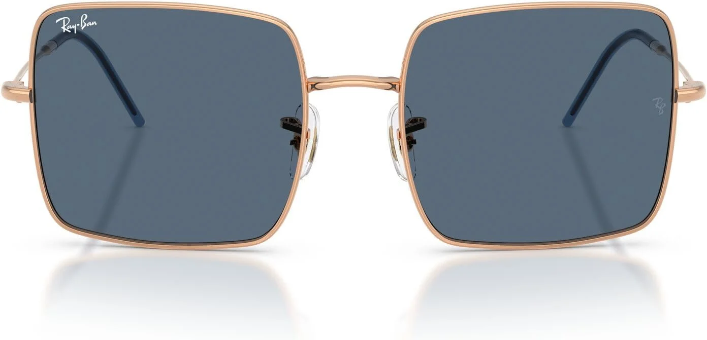 عینک آفتابی زنانه ری بن مدل RBR0104S Square 1971 Reverse، طلایی رزگلد/آبی تیره، 56 میلی متر