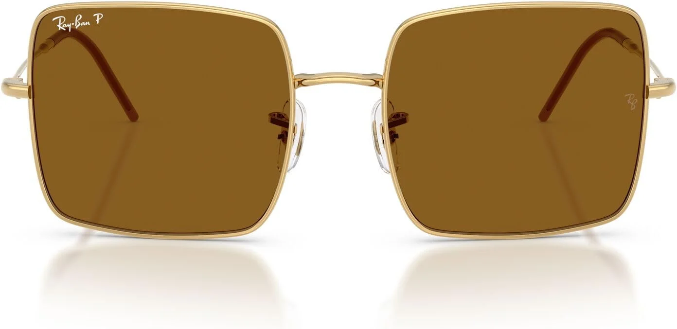 عینک آفتابی زنانه ری بن مدل RBR0104S Square 1971 Reverse، طلایی/قهوه ای تیره پلاریزه، 56 میلی متر