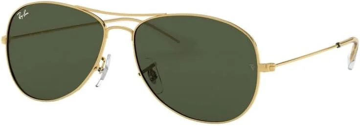 عینک آفتابی فلزی ری بن Rb3362 Cockpit با فریم طلایی و لنز سبز، 56 میلی متر