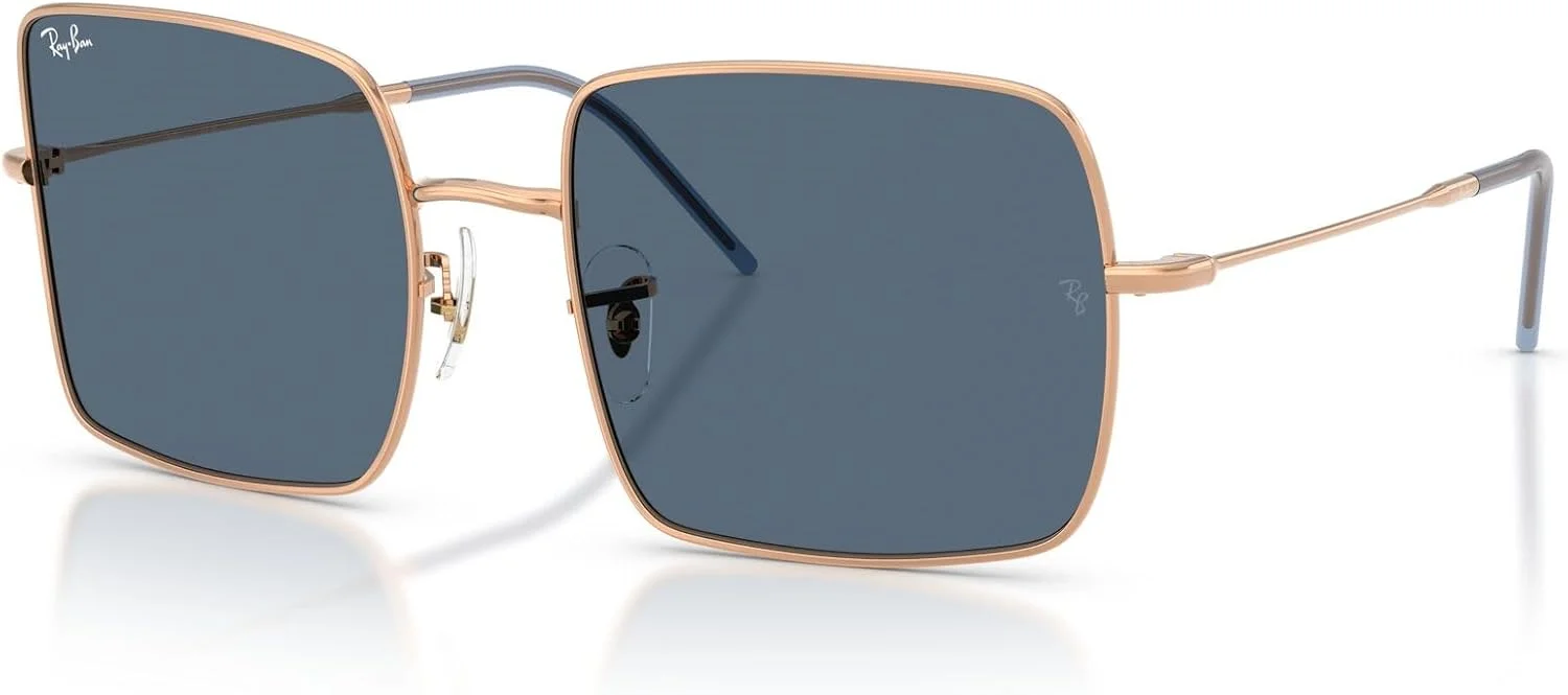 عینک آفتابی زنانه ری بن مدل RBR0104S Square 1971 Reverse، طلایی رزگلد/آبی تیره، 56 میلی متر