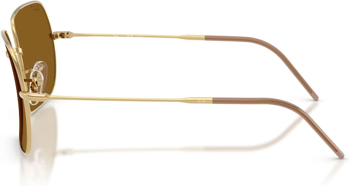 عینک آفتابی زنانه ری بن مدل RBR0104S Square 1971 Reverse، طلایی/قهوه ای تیره پلاریزه، 56 میلی متر