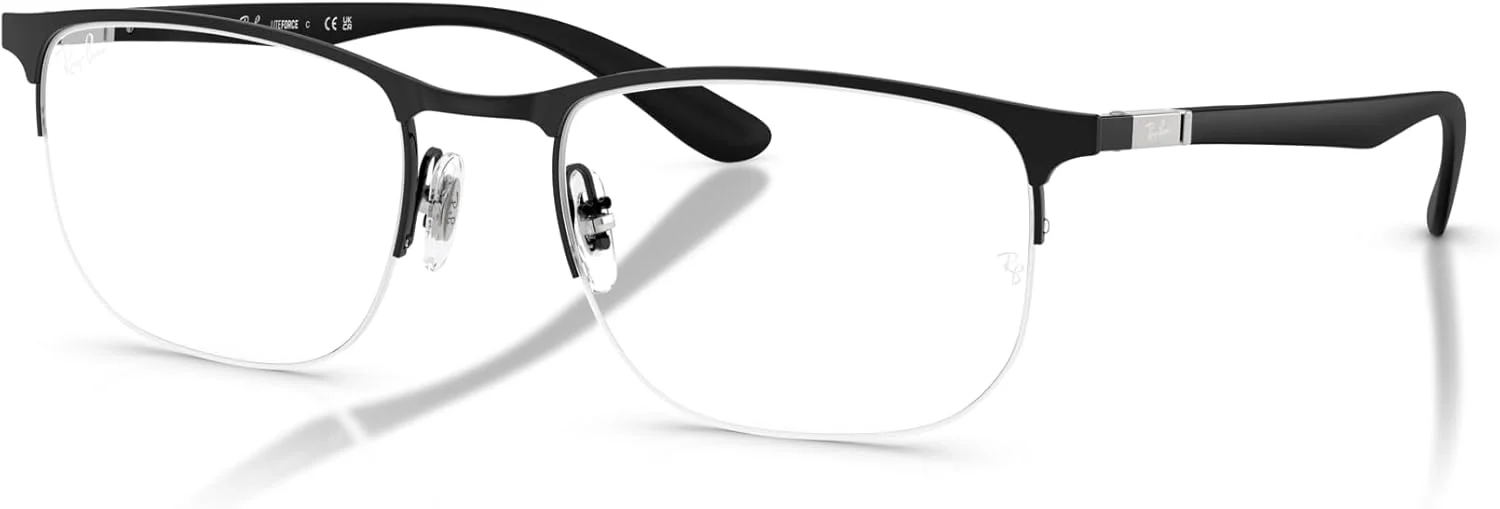 عینک طبی مستطیلی ری بن RX6513، مشکی مات روی مشکی/لنز نمایشی، سایز 55 میلی متر عینک طبی مستطیلی ری بن RX6513، مشکی مات روی مشکی/لنز نمایشی، سایز 55 میلی متر