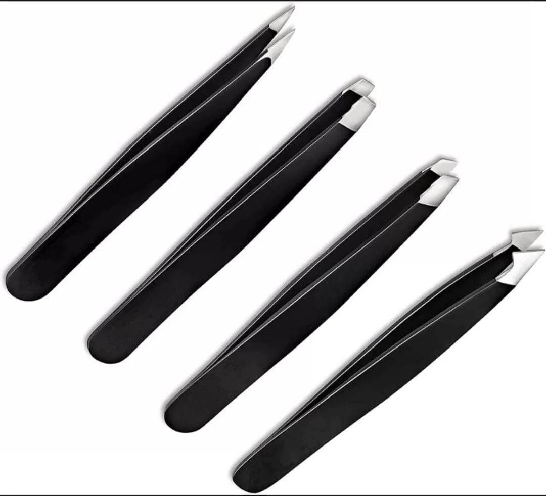 مجموعه 4 عددی موچین ابرو و مژه استیل ضد زنگ حرفه ای LOZZBY به همراه کیف چرمی