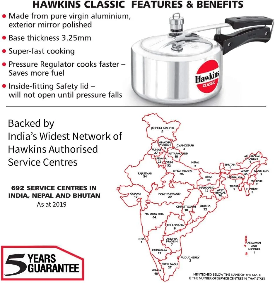 زودپز کلاسیک آلومینیومی هاوکینز با درب داخلی، 2 لیتر، نقره ای (CL20)