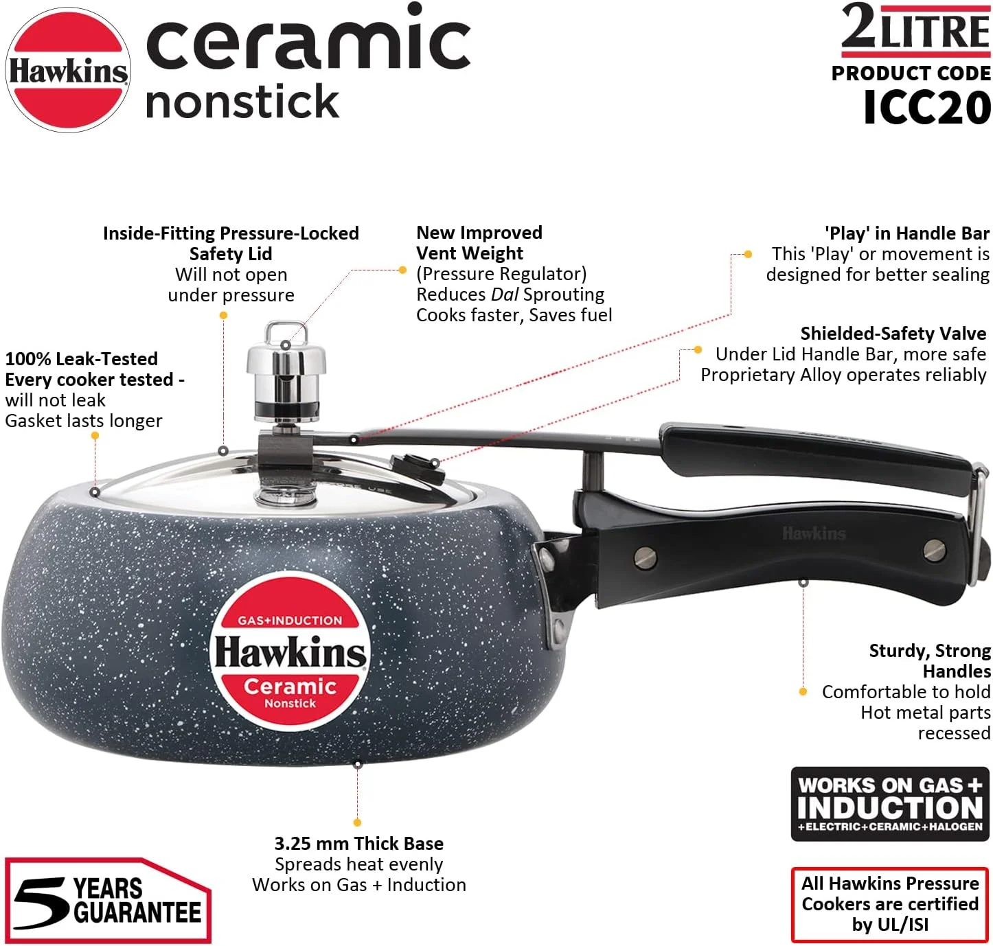 زودپز سرامیکی نچسب هاوکینز 2 لیتری مناسب اجاق القایی زودپز سرامیکی نچسب هاوکینز 2 لیتری مناسب اجاق القایی