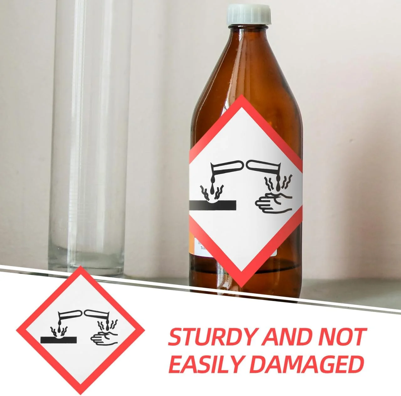 برچسب های مواد شیمیایی iplusmile، علامت ایمنی خطر چسبی، علامت ایمنی خورنده، برچسب چسبی، برچسب وینیل خطر خورنده، برچسب تصویری، صفحه خورنده PVC