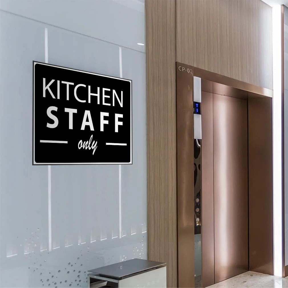 برچسب های صنعتی افقی وینیل - تابلوی "فقط کارکنان آشپزخانه" - علامت ایمنی صنعتی تاسیسات - طرح برچسب فقط 7x5 اینچ - فقط طرح