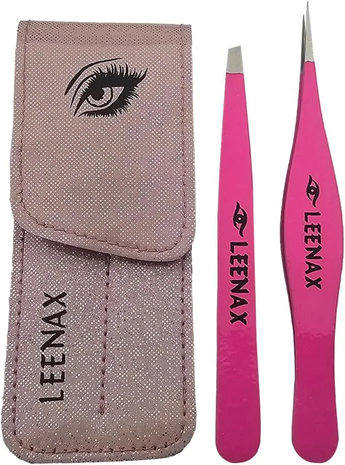 موچین حرفه ای Leenax Precision Pro – موچین دو سر استیل ضد زنگ برای ابرو، موهای صورت، خرده ها و موهای زیر پوستی – سر صاف + نوک تیز برای زنان و مردان (صورتی)