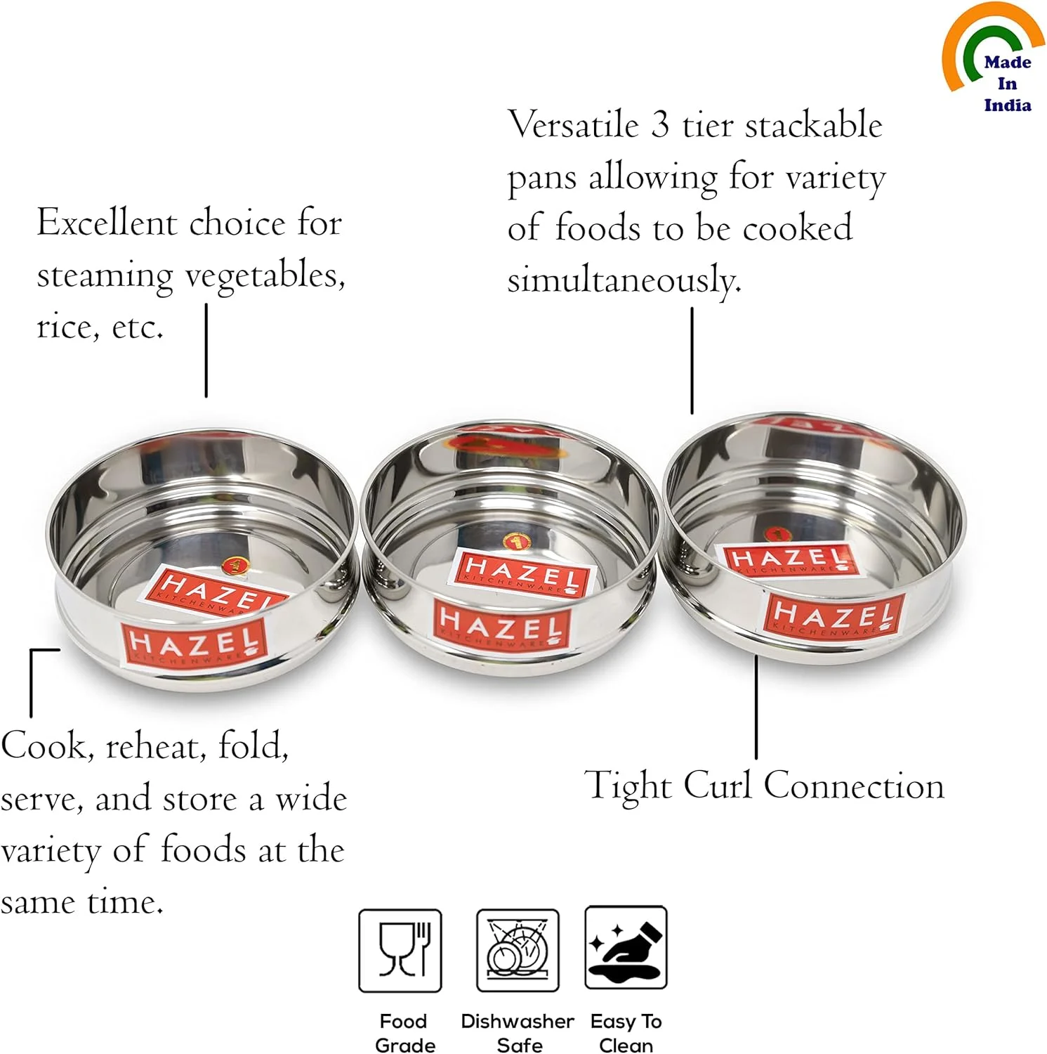 ظروف پخت و پز هیزل آلفا | ست ظروف پخت و پز 750 میلی لیتری | ست 3 عددی با روکش براق به همراه ست ظروف استیل | دبه های پلوپز، جداکننده های پلوپز قابل انباشته شدن، نقره ای، 8 لیتری ظروف پخت و پز هیزل آلفا | ست ظروف پخت و پز 750 میلی لیتری | ست 3 عددی با روکش براق به همراه ست ظروف استیل | دبه های پلوپز، جداکننده های پلوپز قابل انباشته شدن، نقره ای، 8 لیتری