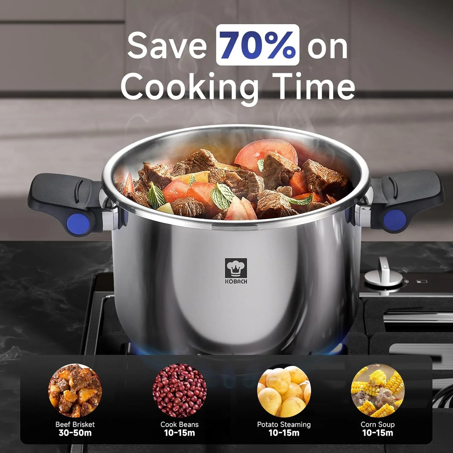 زودپز استیل 8 کوارت KOBACH، قابلمه زودپز، زودپز پخت و پز، سازگار با اجاق گازهای القایی و گازی، قابل شستشو در ماشین ظرفشویی، طراحی باز کردن با یک دست زودپز استیل 8 کوارت KOBACH، قابلمه زودپز، زودپز پخت و پز، سازگار با اجاق گازهای القایی و گازی، قابل شستشو در ماشین ظرفشویی، طراحی باز کردن با یک دست