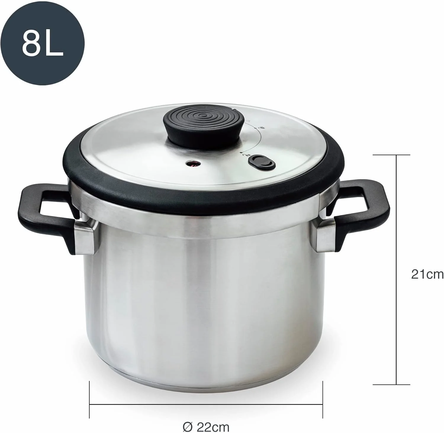 زودپز فوق سریع لاکور مدل 71788 با دستگیره های مقاوم در برابر حرارت Sicuro - مناسب برای اجاق های القایی - استیل ضد زنگ 18/10 - کفه ترمودفیوزر - 8 لیتر - 22 سانتی متر