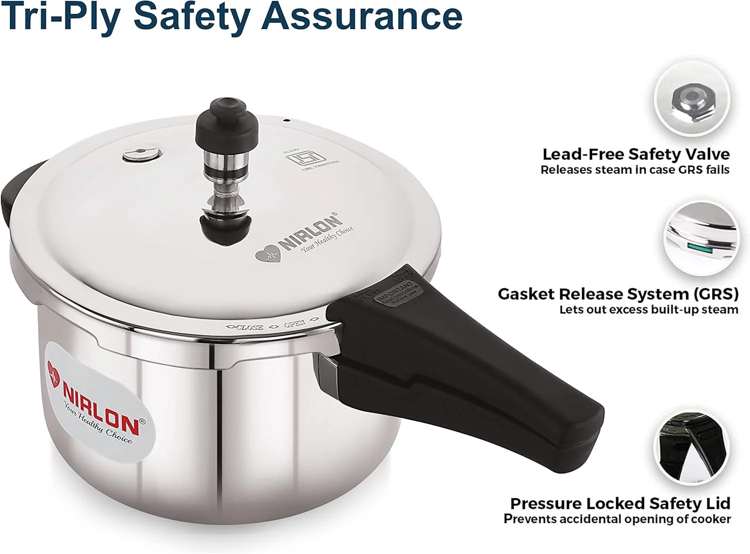 زودپز استیل سه لایه NIRLON با درب خارجی، سازگار با گاز و القایی، 3 لیتر زودپز استیل سه لایه NIRLON با درب خارجی، سازگار با گاز و القایی، 3 لیتر