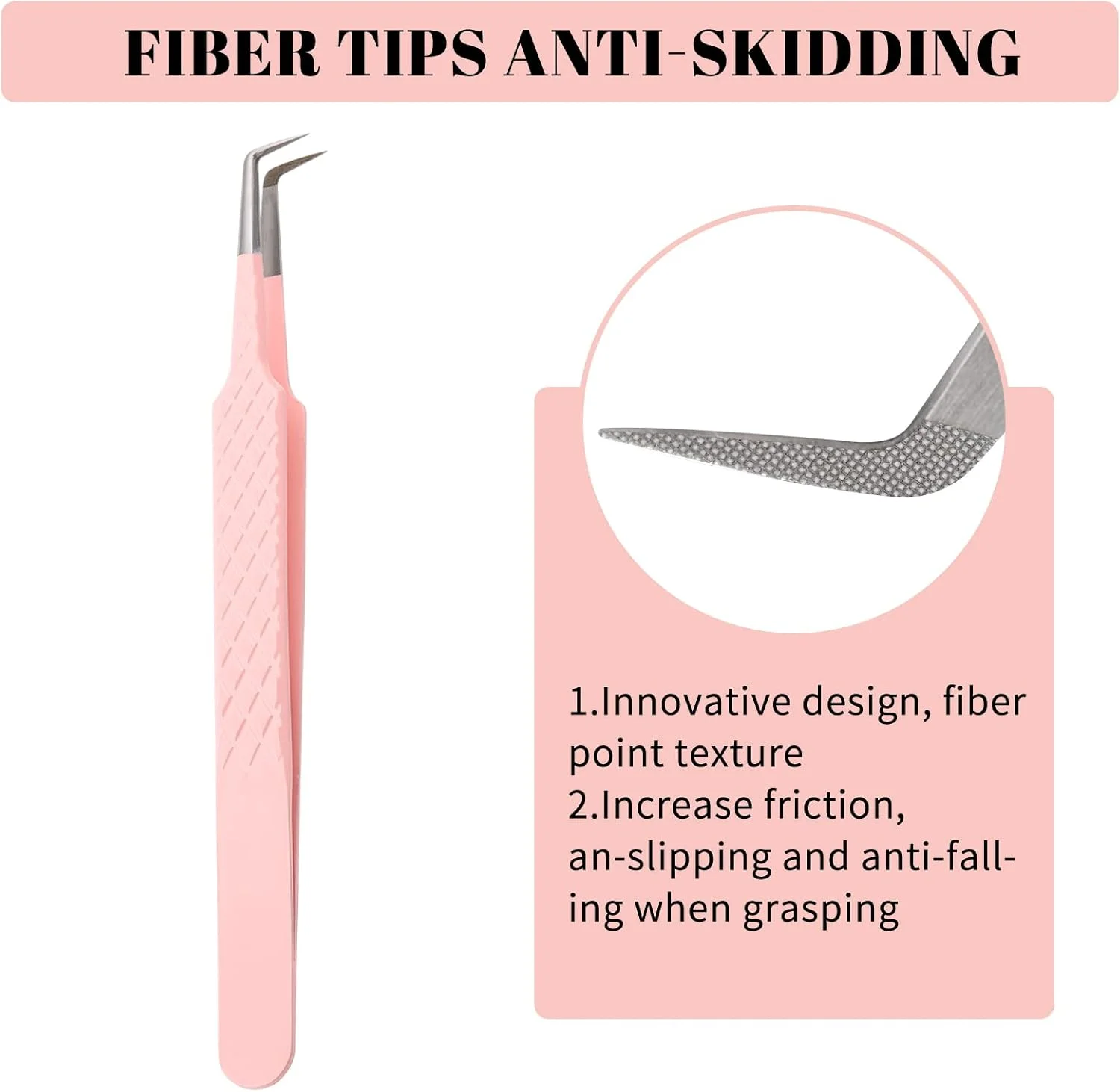 موچین مژه WENDY LASHES برای اکستنشن مژه، موچین مژه نوک فیبری، موچین حرفه ای برای ساخت فن مژه، موچین اکستنشن مژه والیوم، استیل ضد زنگ (موچین 90 درجه صورتی، 1 عدد)