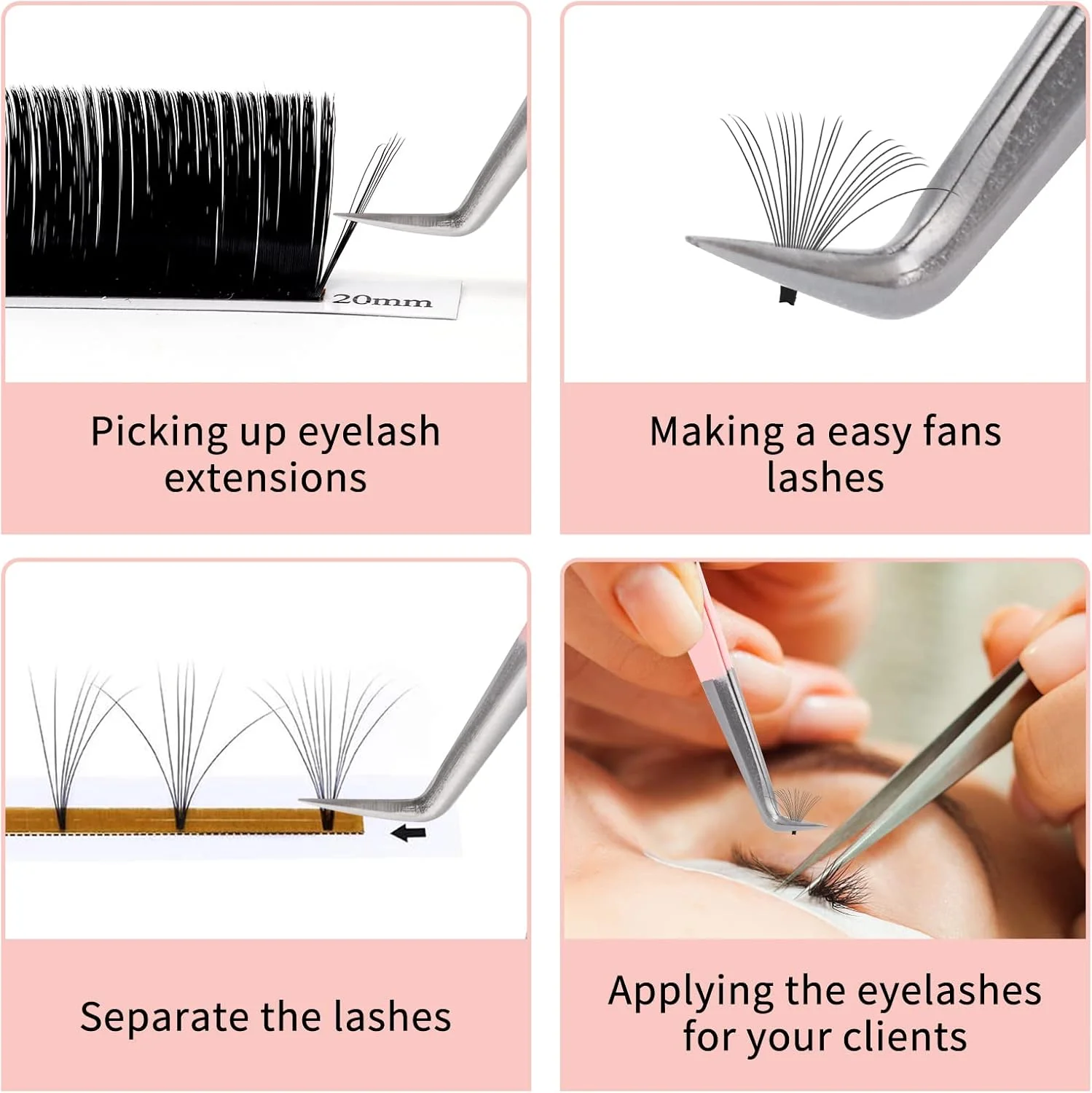 موچین مژه WENDY LASHES برای اکستنشن مژه، موچین مژه نوک فیبری، موچین حرفه ای برای ساخت فن مژه، موچین اکستنشن مژه والیوم، استیل ضد زنگ (موچین 90 درجه صورتی، 1 عدد)