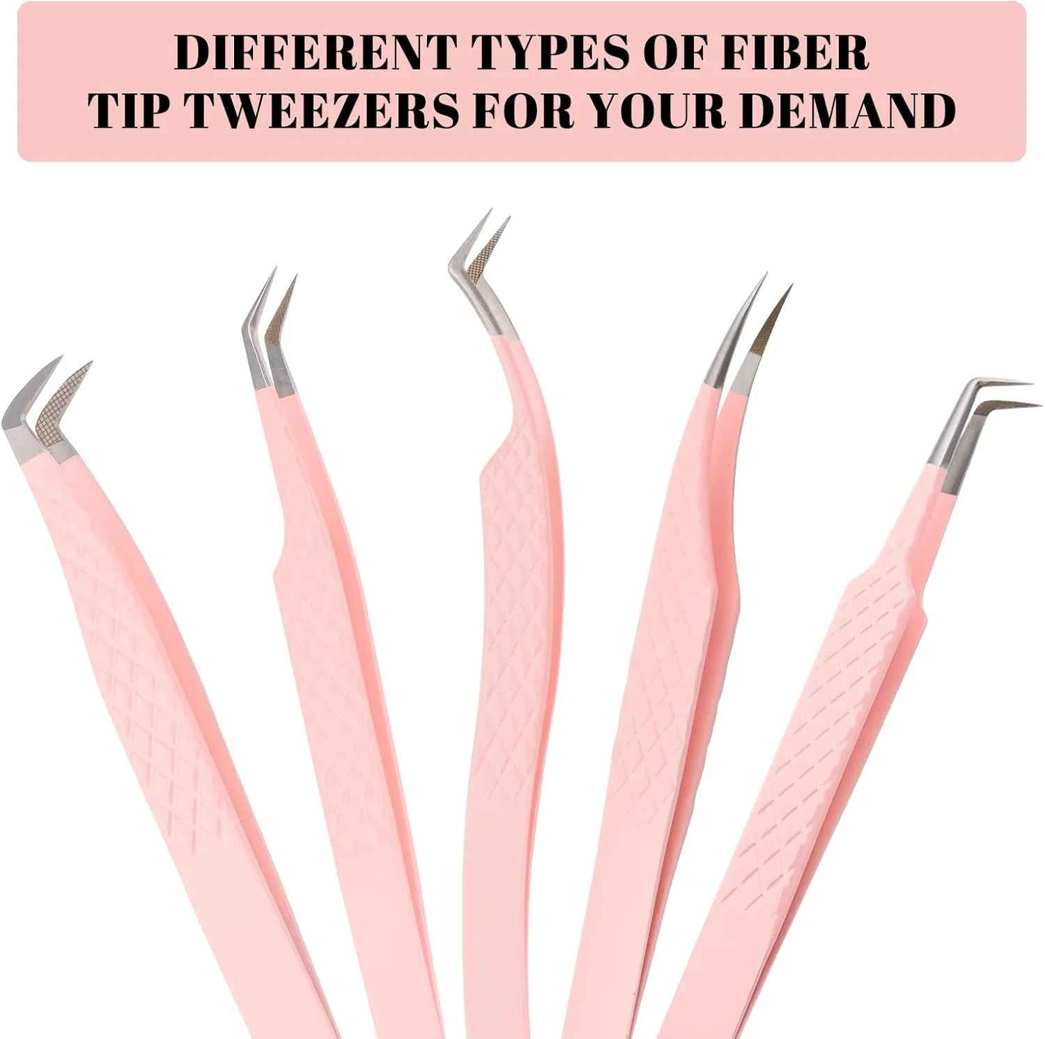 موچین مژه WENDY LASHES برای اکستنشن مژه، موچین مژه نوک فیبری، موچین حرفه ای برای ساخت فن مژه، موچین اکستنشن مژه والیوم، استیل ضد زنگ (موچین 90 درجه صورتی، 1 عدد)