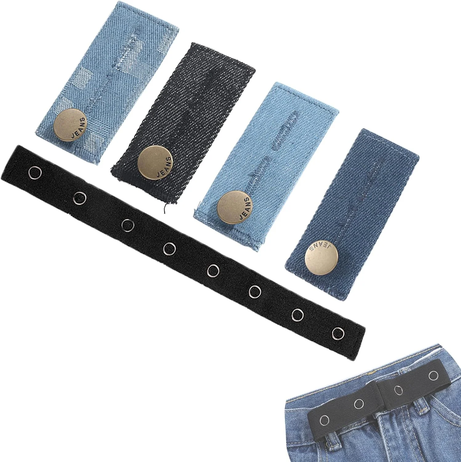 Elastic waist extensions, pack of 5 trouser waistband extensions, button waist, 8.3 cm x 3.5 cm denim extension buttons, 25 x 2.5 cm trouser waistband extension button, trouser button extension