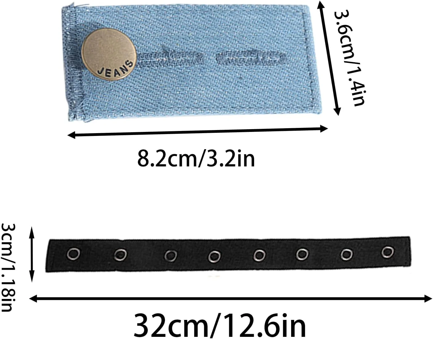 Elastic waist extensions, pack of 5 trouser waistband extensions, button waist, 8.3 cm x 3.5 cm denim extension buttons, 25 x 2.5 cm trouser waistband extension button, trouser button extension