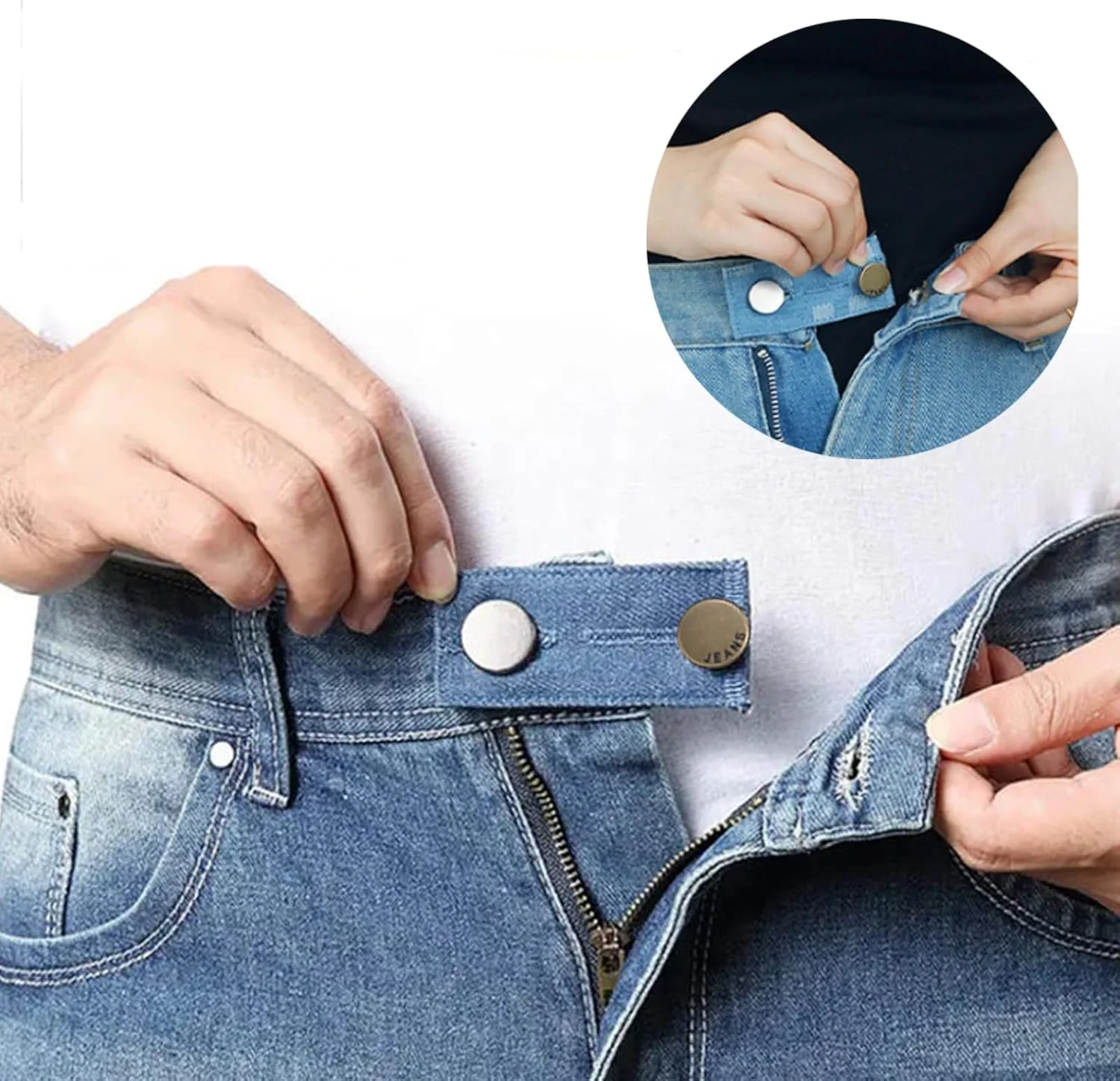 Elastic waist extensions, pack of 5 trouser waistband extensions, button waist, 8.3 cm x 3.5 cm denim extension buttons, 25 x 2.5 cm trouser waistband extension button, trouser button extension