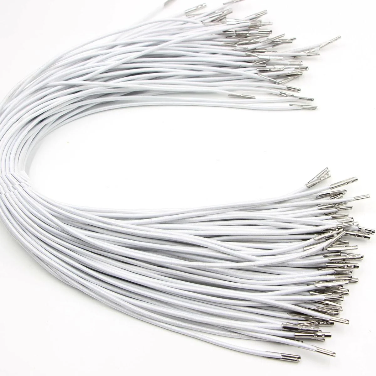 100Pcs 12 inch Elastic Barbed Cord Fastener Stretch Loop Band with Metal Ends Hat Strap DIY Craft Gift Wrapping Cord String for DIY Party Hat Masks, Folder and Crafts Supplies, White