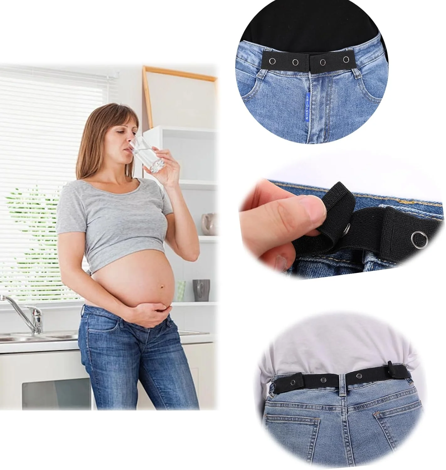 Elastic waist extensions, pack of 5 trouser waistband extensions, button waist, 8.3 cm x 3.5 cm denim extension buttons, 25 x 2.5 cm trouser waistband extension button, trouser button extension