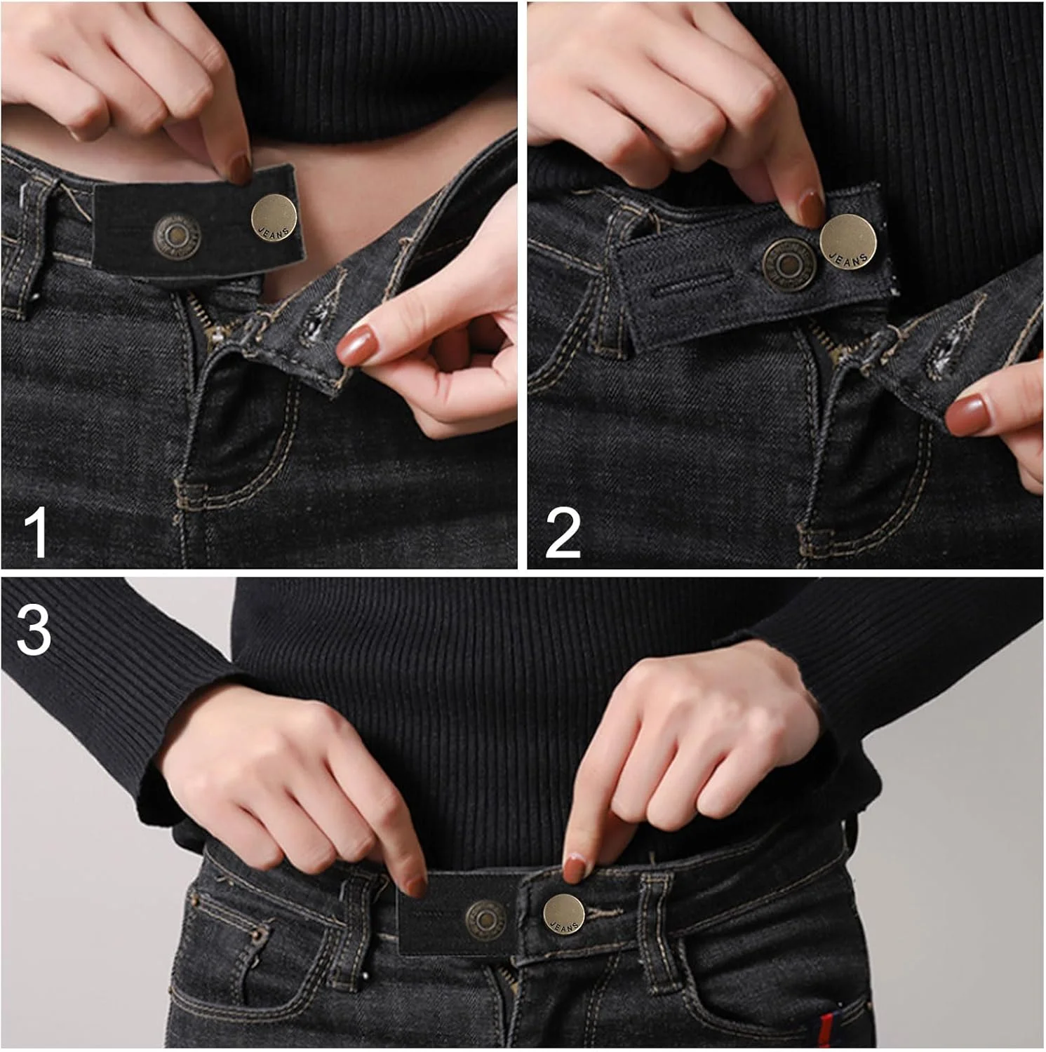 Elastic waist extensions, pack of 5 trouser waistband extensions, button waist, 8.3 cm x 3.5 cm denim extension buttons, 25 x 2.5 cm trouser waistband extension button, trouser button extension