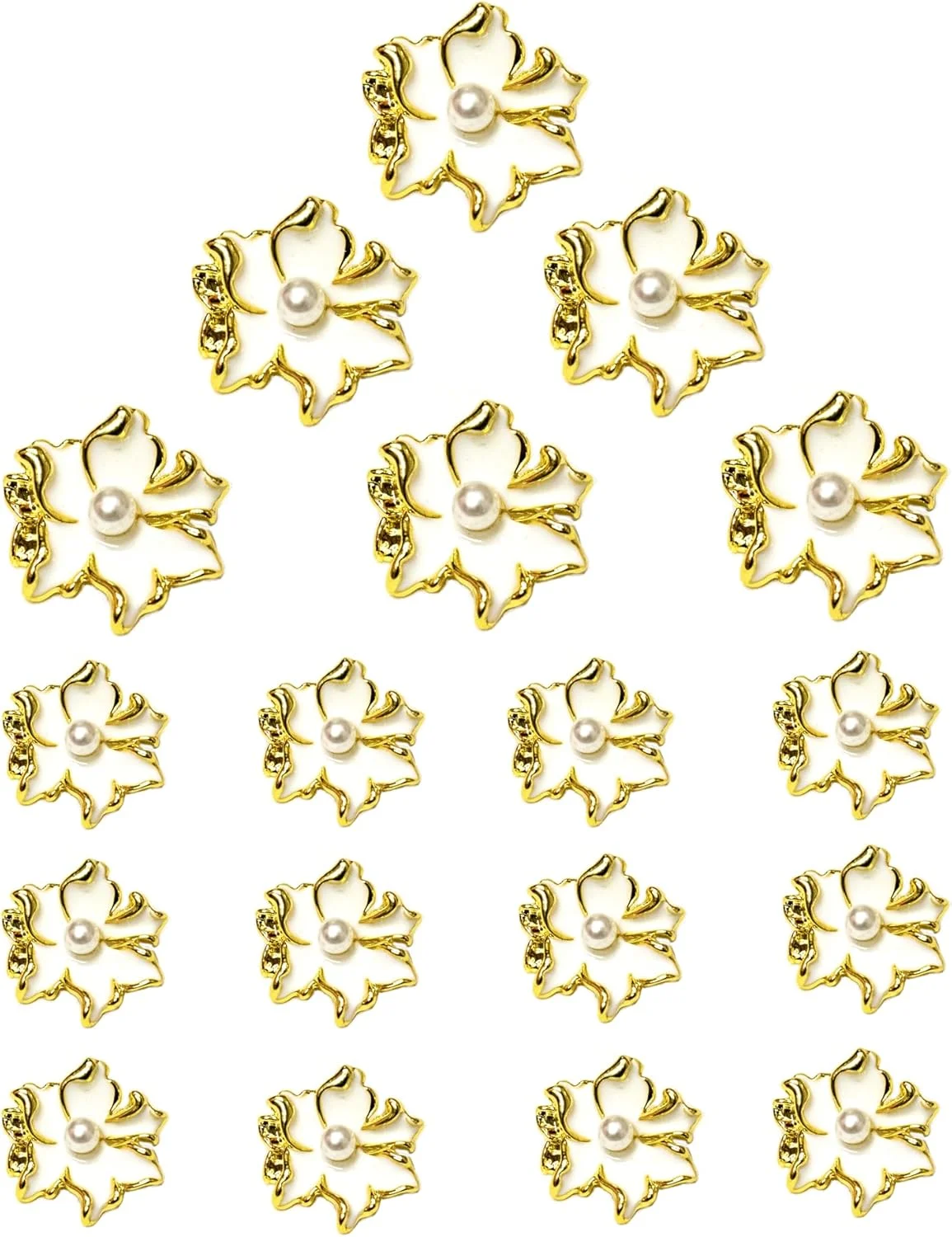 Elegant Pearl Flower Buttons – 18mm Black with White Pearl Center – Pack of 20 Pcs for Abayas, Dresses, Coats & DIY Crafts (gold)