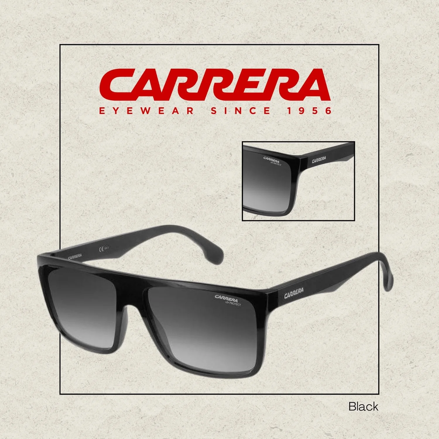عینک آفتابی مردانه/زنانه Carrera CA5039/S + بسته لوازم جانبی عینک iWear، مشکی/خاکستری تیره تدریجی، 58