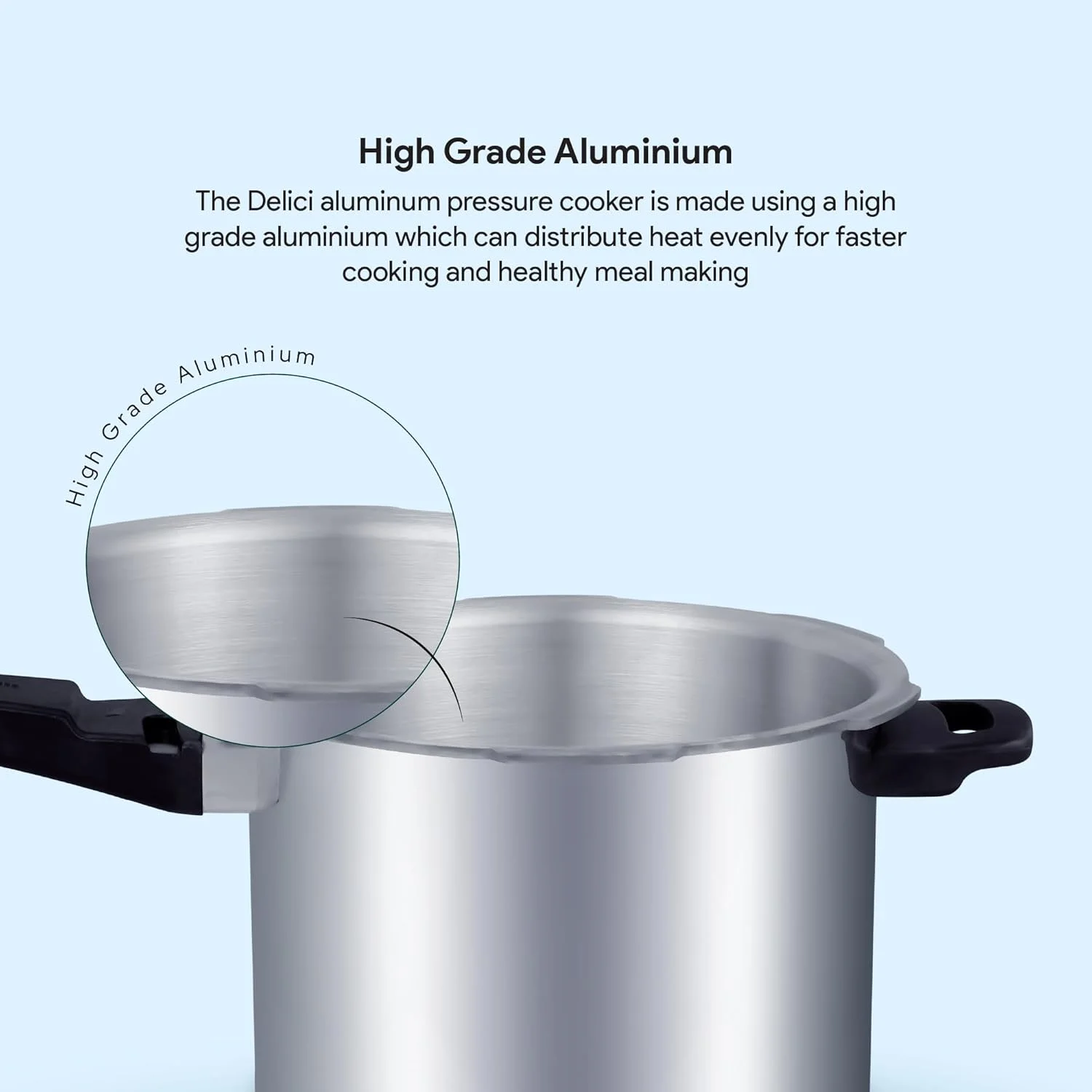Delici Pressure Cooker Dripless 5 Litre NIB ADPC5E | Superior Virgin Aluminium | Smart Spillage Control | High Thermal Heating | Quality Pressure Regulator | Extra Safe Gasket Vent Delici Pressure Cooker Dripless 5 Litre NIB ADPC5E | Superior Virgin Aluminium | Smart Spillage Control | High Thermal Heating | Quality Pressure Regulator | Extra Safe Gasket Vent