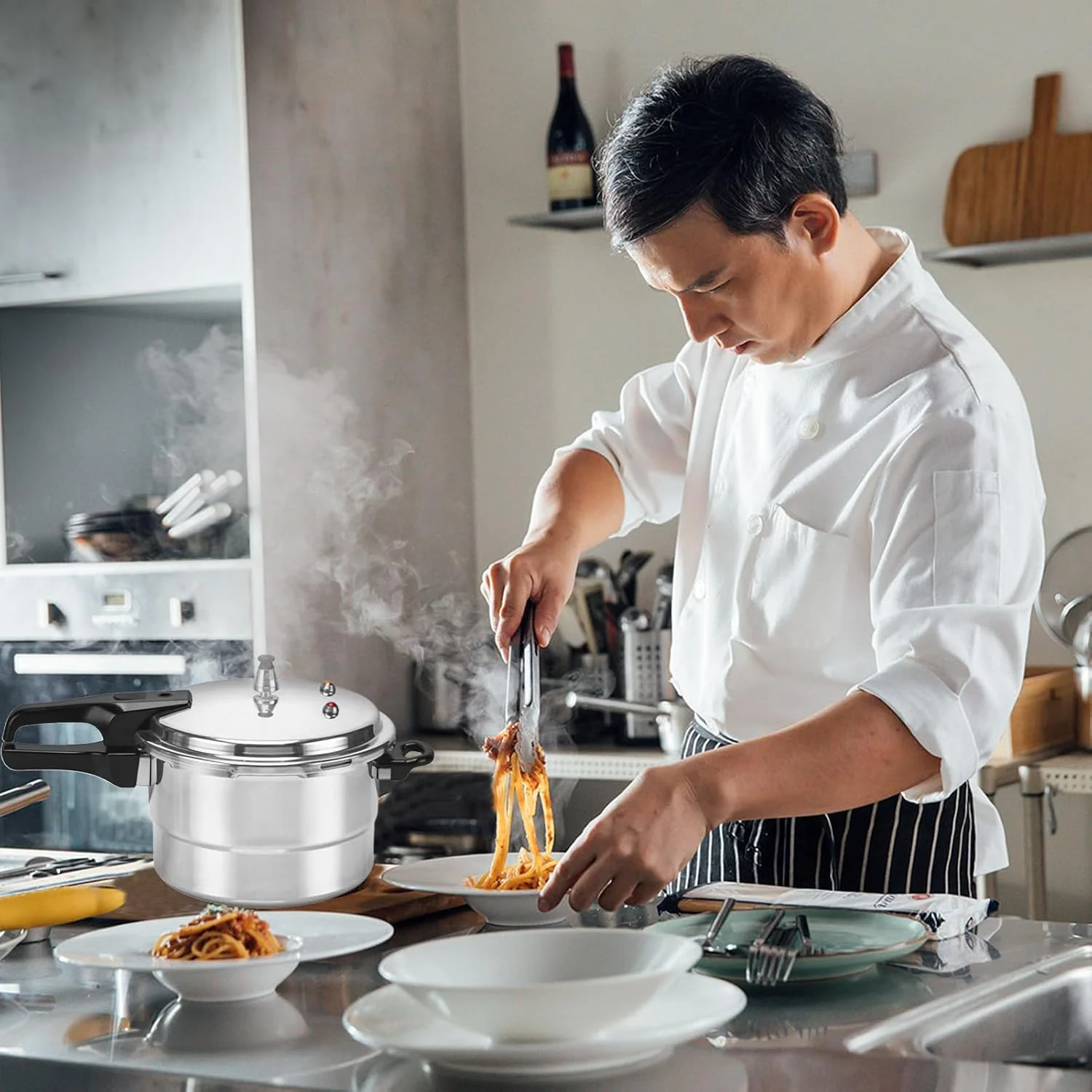 زودپز روگازی | دیگ زودپز 5 لیتری با سبد بخارپز، قابلمه آلومینیومی آلیاژی برای آشپزخانه منزل، غذاخوری و رستوران، مناسب برای تهیه غذاهای دریایی، گوشت، مرغ و سبزیجات