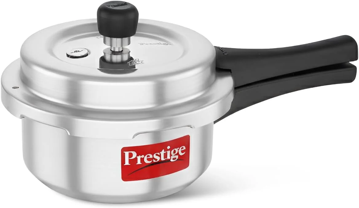 زودپز پرستیژ مدل Popular Plus Svachh از جنس آلومینیوم بکر، مناسب برای اجاق گاز و القایی، درب بیرونی، 2 لیتر (نقره ای)