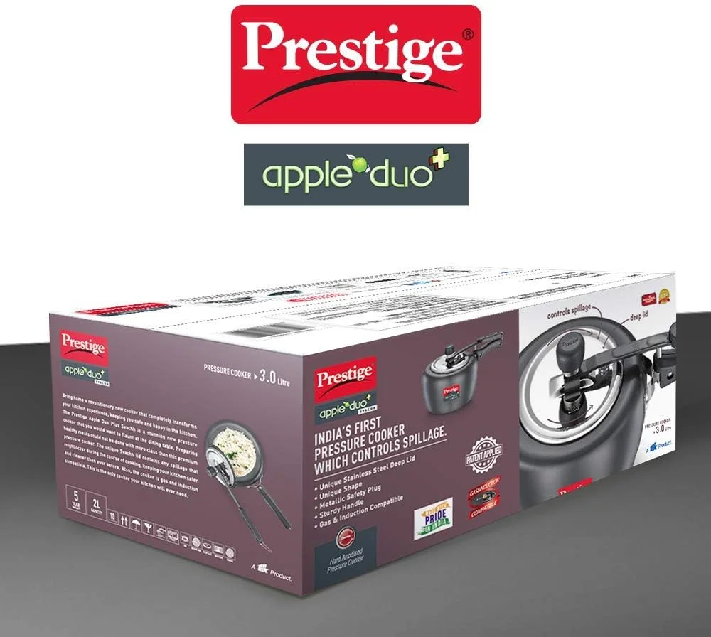 زودپز ۳ لیتری پرستیژ مدل Apple DUO Plus با روکش آنادایز سخت و پایه القایی | مشکی | درب استیل عمیق با دوشاخه ایمنی فلزی زودپز ۳ لیتری پرستیژ مدل Apple DUO Plus با روکش آنادایز سخت و پایه القایی | مشکی | درب استیل عمیق با دوشاخه ایمنی فلزی