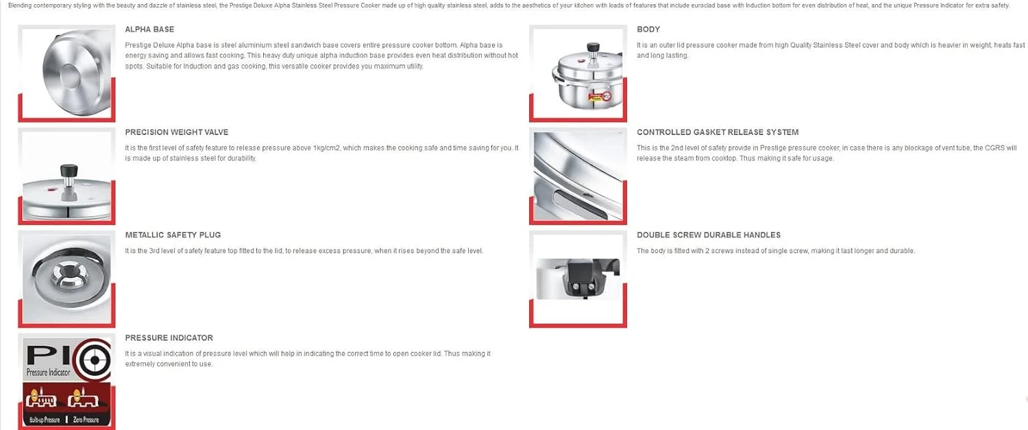 زودپز استیل پرستیژ دلوکس آلفا، 2 لیتر زودپز استیل پرستیژ دلوکس آلفا، 2 لیتر