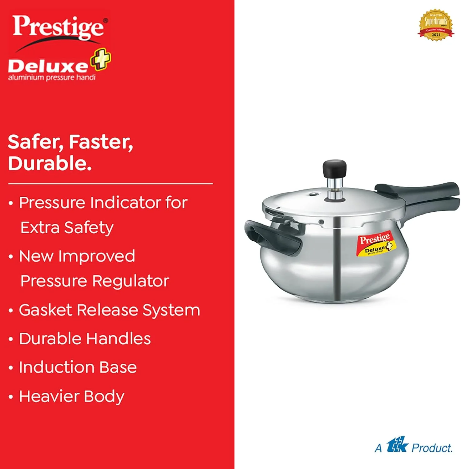 زودپز دستی کوچک پرستیژ دلوکس پلاس مدل MPD10793، ظرفیت 3 لیتر، جنس آلومینیوم با درب، رنگ نقره ای