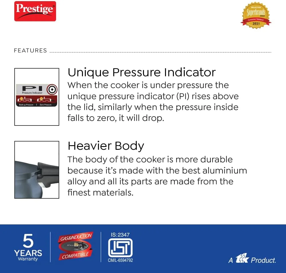 زودپز پرستیژ دلوکس پلاس با پوشش آنادایز سخت 5 لیتری | آلومینیوم | طراحی منحنی | دستگیره های کاربرپسند - مشکی زودپز پرستیژ دلوکس پلاس با پوشش آنادایز سخت 5 لیتری | آلومینیوم | طراحی منحنی | دستگیره های کاربرپسند - مشکی