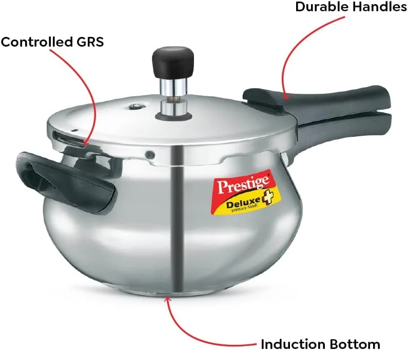 زودپز دستی کوچک پرستیژ دلوکس پلاس مدل MPD10793، ظرفیت 3 لیتر، جنس آلومینیوم با درب، رنگ نقره ای