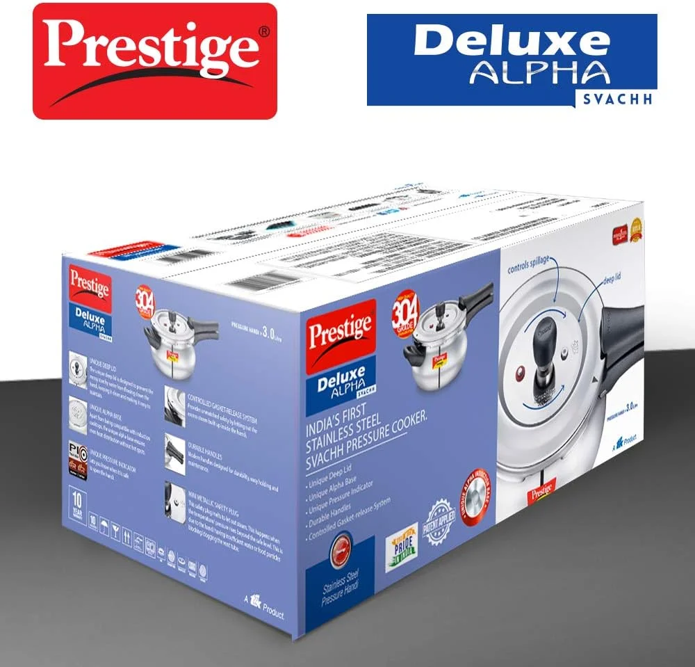زودپز پرستیژ دلوکس آلفا سواچ هندی 3 لیتری | استیل ضد زنگ | دستگیره های بادوام | درب بدون ریزش | دریچه وزنی دقیق - نقره ای زودپز پرستیژ دلوکس آلفا سواچ هندی 3 لیتری | استیل ضد زنگ | دستگیره های بادوام | درب بدون ریزش | دریچه وزنی دقیق - نقره ای