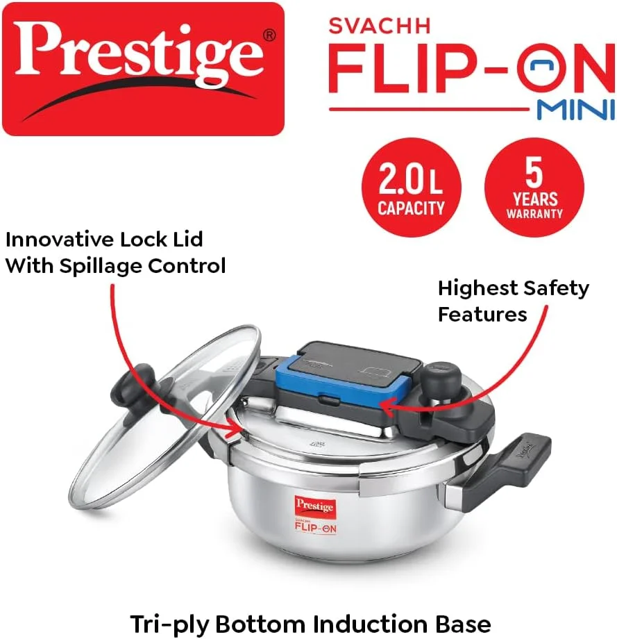 زودپز استیل پرستیژ مدل Svachh Flip-On Mini با ظرفیت 2.0 لیتر | زودپز سازگار با اجاق القایی | MPF20164 زودپز استیل پرستیژ مدل Svachh Flip-On Mini با ظرفیت 2.0 لیتر | زودپز سازگار با اجاق القایی | MPF20164