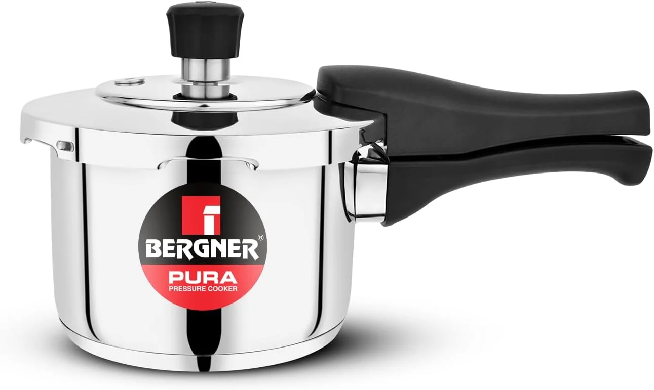 زودپز 1.5 لیتری استیل برگنر مدل پورا، درب بیرونی، کفه سه لایه، برای پخت و پز سالم، پرداخت آینه ای، تمیز کردن آسان، مناسب برای اجاق های القایی و گازی - نقره ای