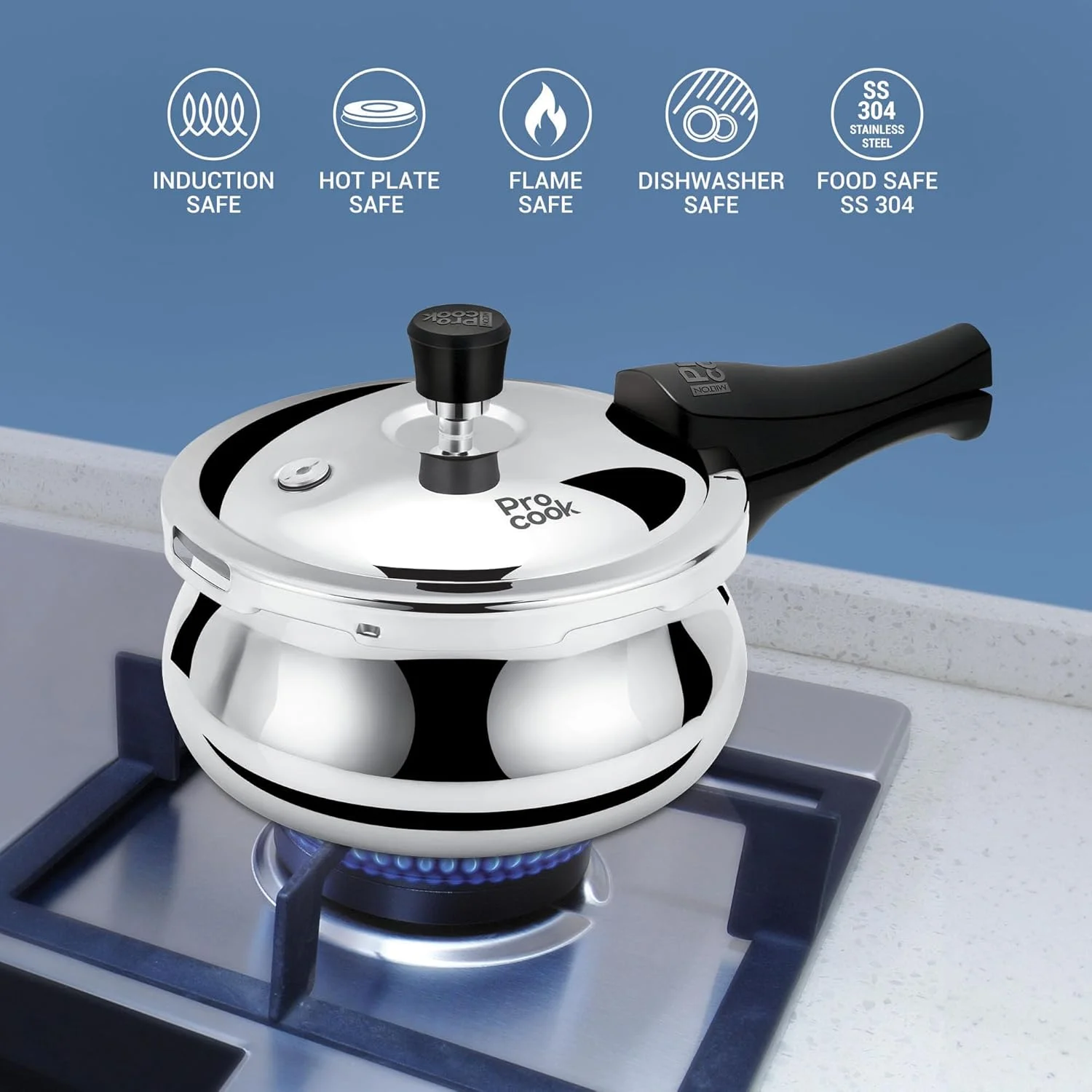 زودپز استیل سه لایه میلتون پرو کوک با درب بیرونی و شیشه ای، 3.5 لیتر، نقره ای | سیستم تخلیه واشر ایمن برای مواد غذایی | القایی | صفحه داغ | ایمن در برابر شعله