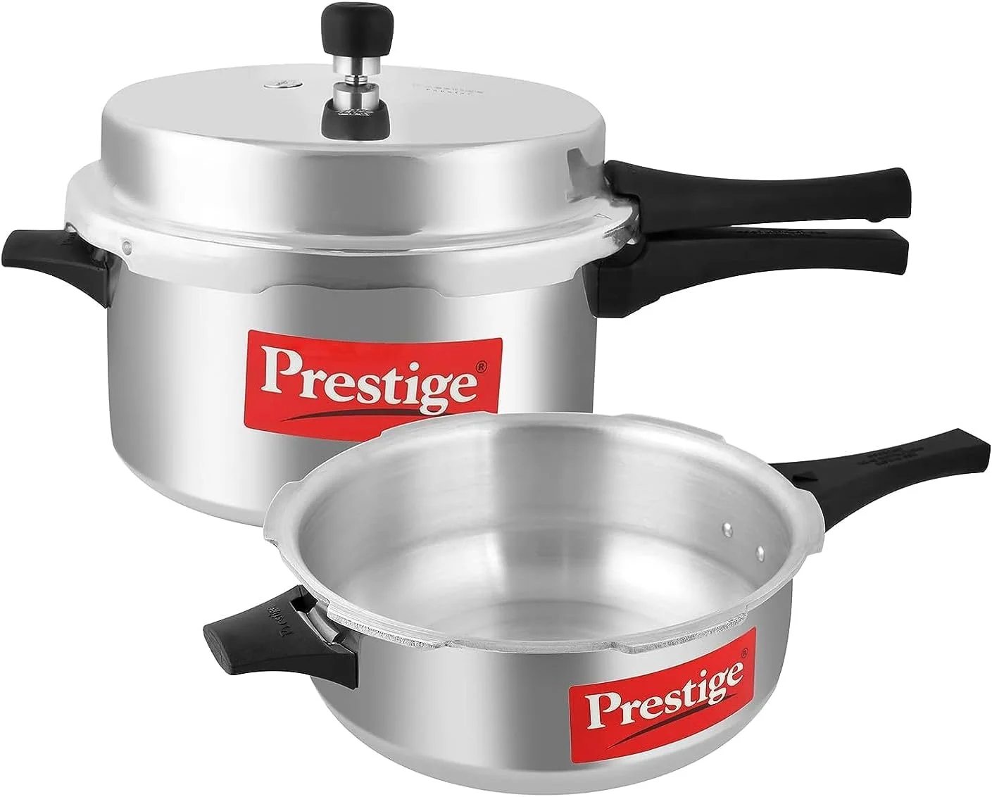 زودپز پرستیژ مدل Popular با ظرفیت 7.5 لیتر به همراه درب و قابلمه زودپز 3.5 لیتری بدون درب | آلومینیوم | دستگیره های جانبی مقاوم در برابر حرارت - نقره ای