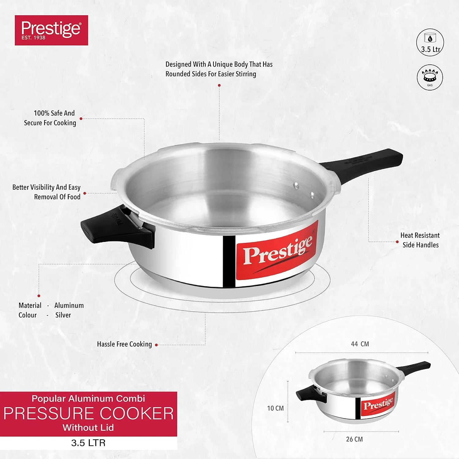 زودپز پرستیژ مدل Popular با ظرفیت 7.5 لیتر به همراه درب و قابلمه زودپز 3.5 لیتری بدون درب | آلومینیوم | دستگیره های جانبی مقاوم در برابر حرارت - نقره ای زودپز پرستیژ مدل Popular با ظرفیت 7.5 لیتر به همراه درب و قابلمه زودپز 3.5 لیتری بدون درب | آلومینیوم | دستگیره های جانبی مقاوم در برابر حرارت - نقره ای
